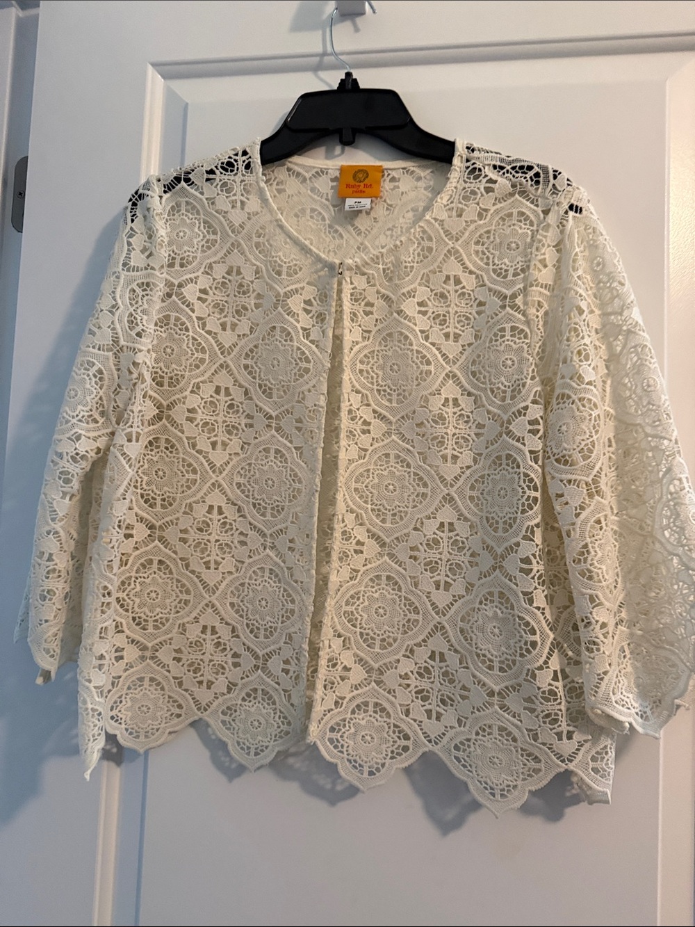 Ruby Rd. Ivory Crochet Lace Open-Front Tunic
